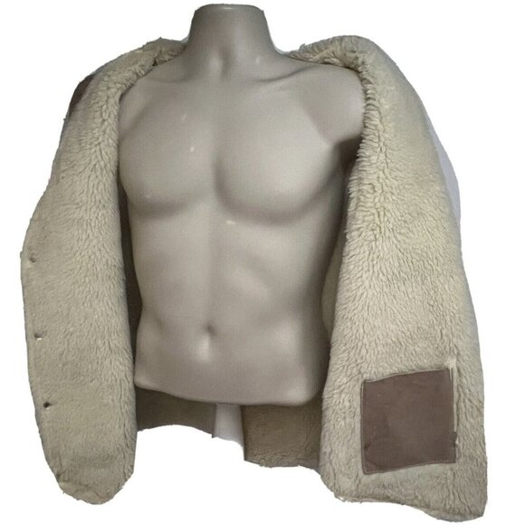 Vintage Southwestern Mens Sherpa Wool Lined Snap Front Leather Vest XL Unisex - Picture 4 of 10